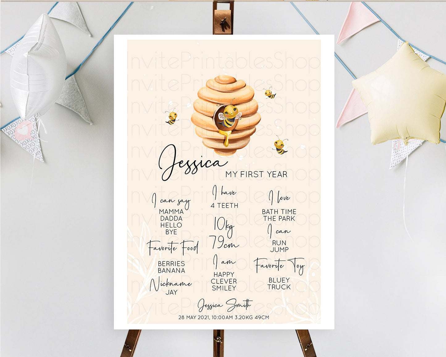 Bee First Birthday Milestone Board Bee Milestone Poster Bee Day Beehive Milestone Sweet Honey Bee Yellow First Birthday Welcome Sign D10754