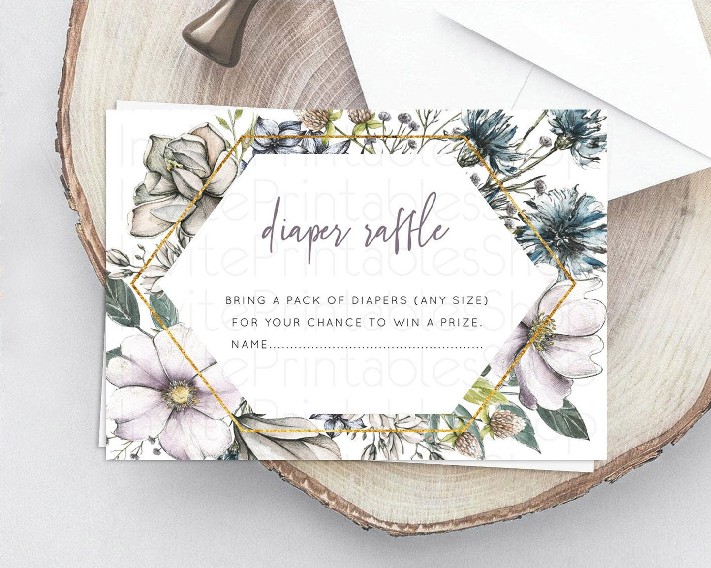 Secret Garden Diaper Raffle Card Boho Wildflower Diaper Raffle Insert Pastel Flower Garden Baby Shower Card Flower Raffle Game D10501