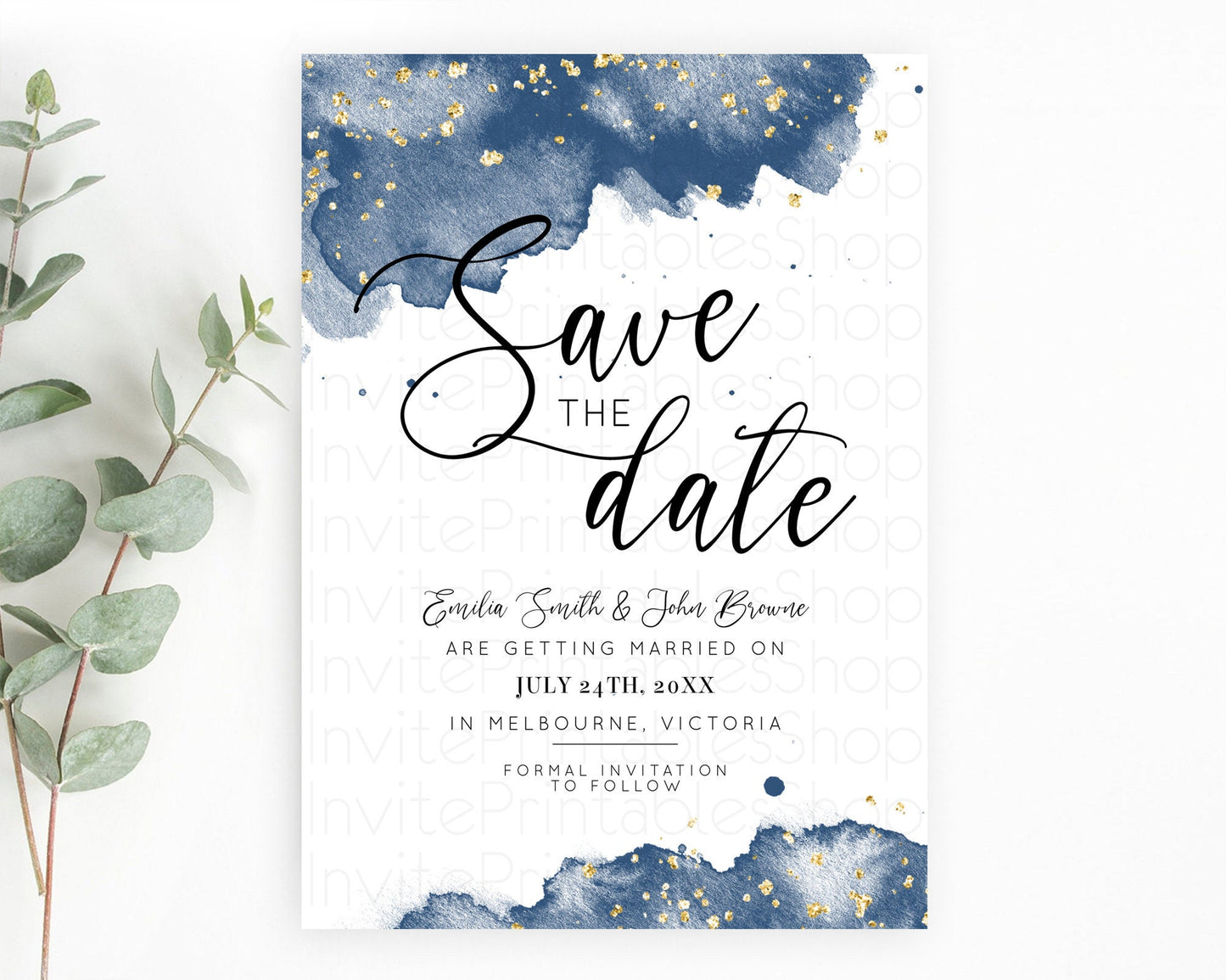 Blue Watercolor Save The Date Template Ombre Blue Watercolor Splash Party 1st Birthday Baby Shower Wedding Baptism Bridal Shower D10312