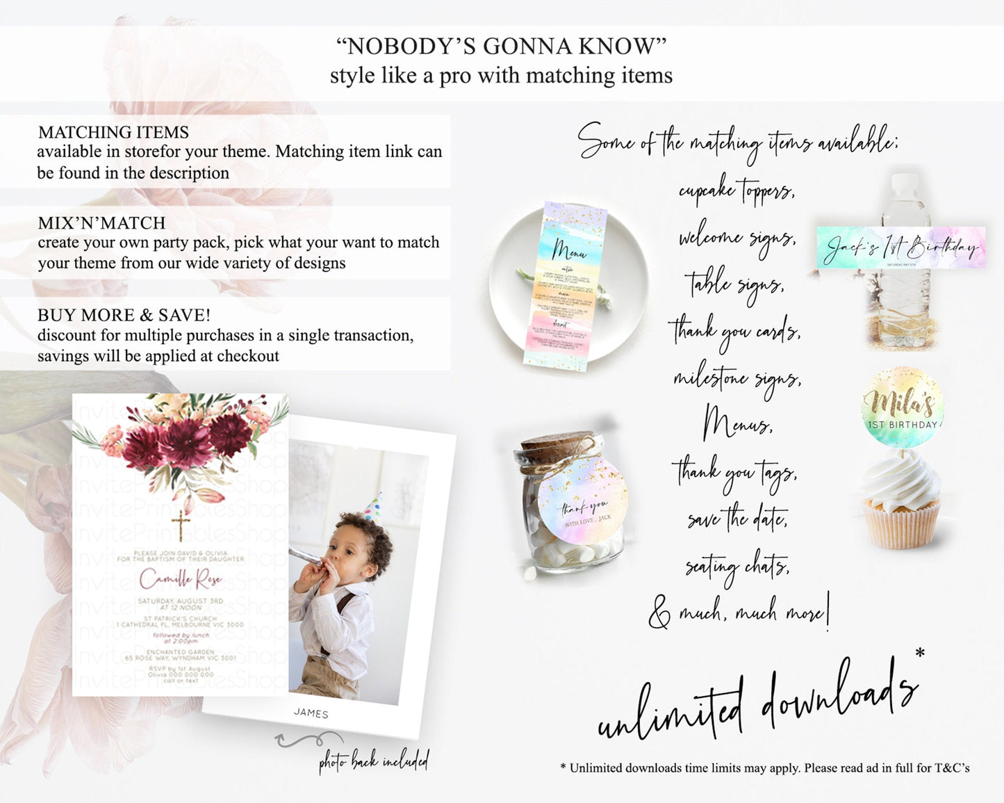 Secret Garden Baptism Invitation Wildflower Baptism Birthday Invite Pastel Flowers Christening Invite Enchanted Garden Boho Floral  D10685