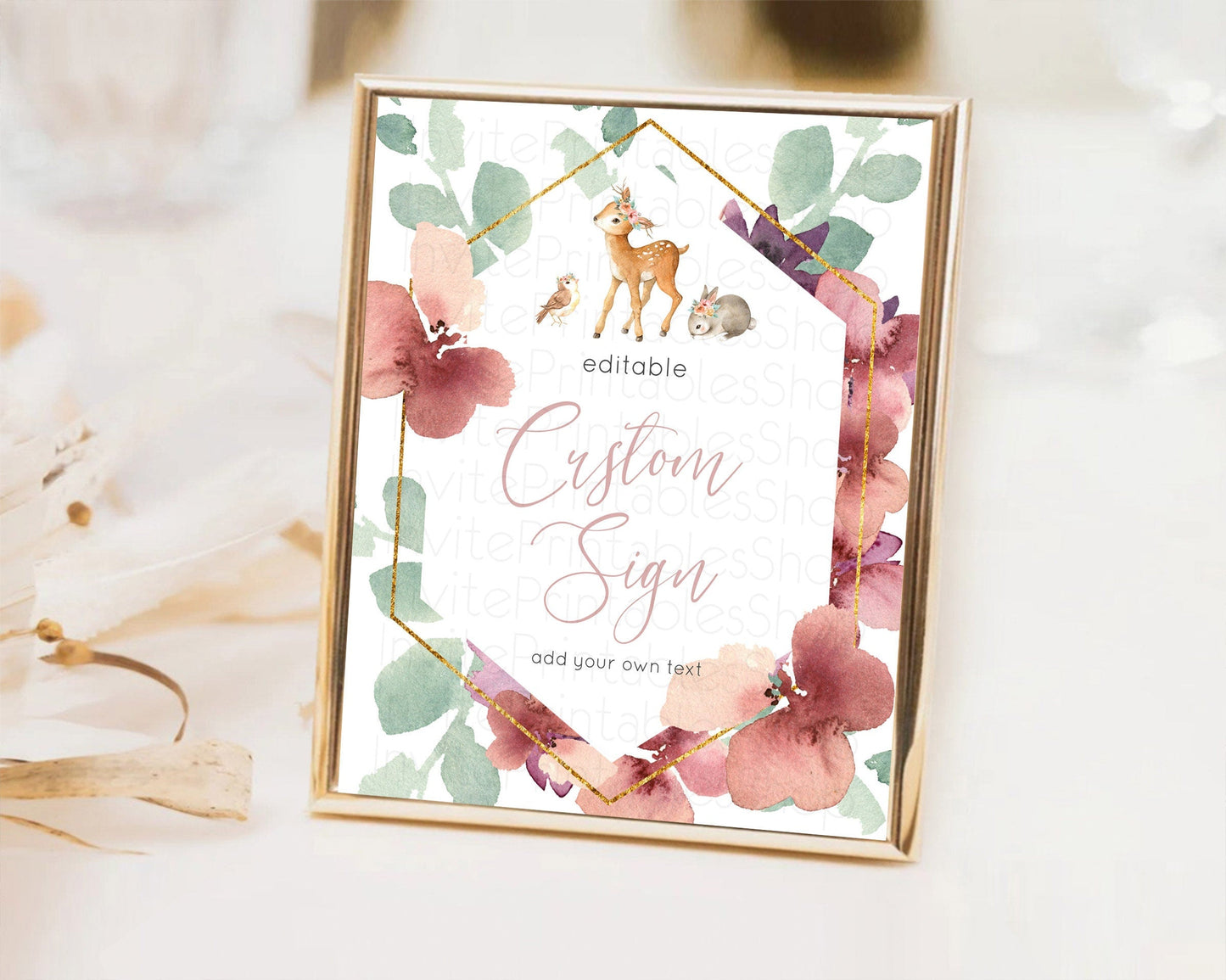 Fawn Deer Sign Pastel Floral Deer Table Sign Decor Enchanted Forest Butterfly Party 1st Birthday Baptism Baby Shower Bridal Shower D10913