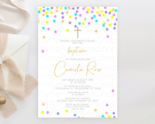 Editable Star Baptism Invitation Pastel Stars Baptism 1st Birthday Invitatio