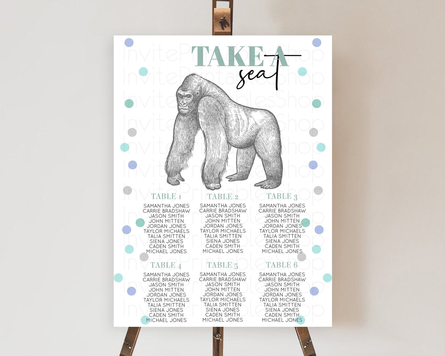 Gorilla Seating Chart Jungle Gorilla Seating Sign Gorilla Party Decor Gorilla Jungle Adventure Zoo Green Palm Leaf Fern Take A Seat D10854