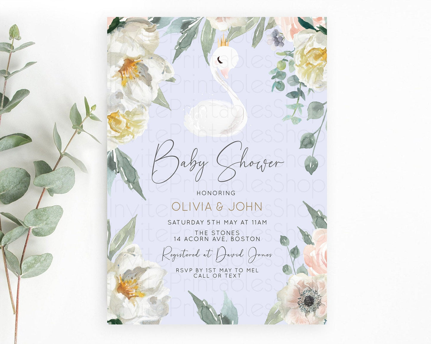 Swan Baby Shower Invitation Swan Princess Ballet Invitation Enchanted Forest Swan Lake Baby Shower Watercolour Pastel Floral D10756