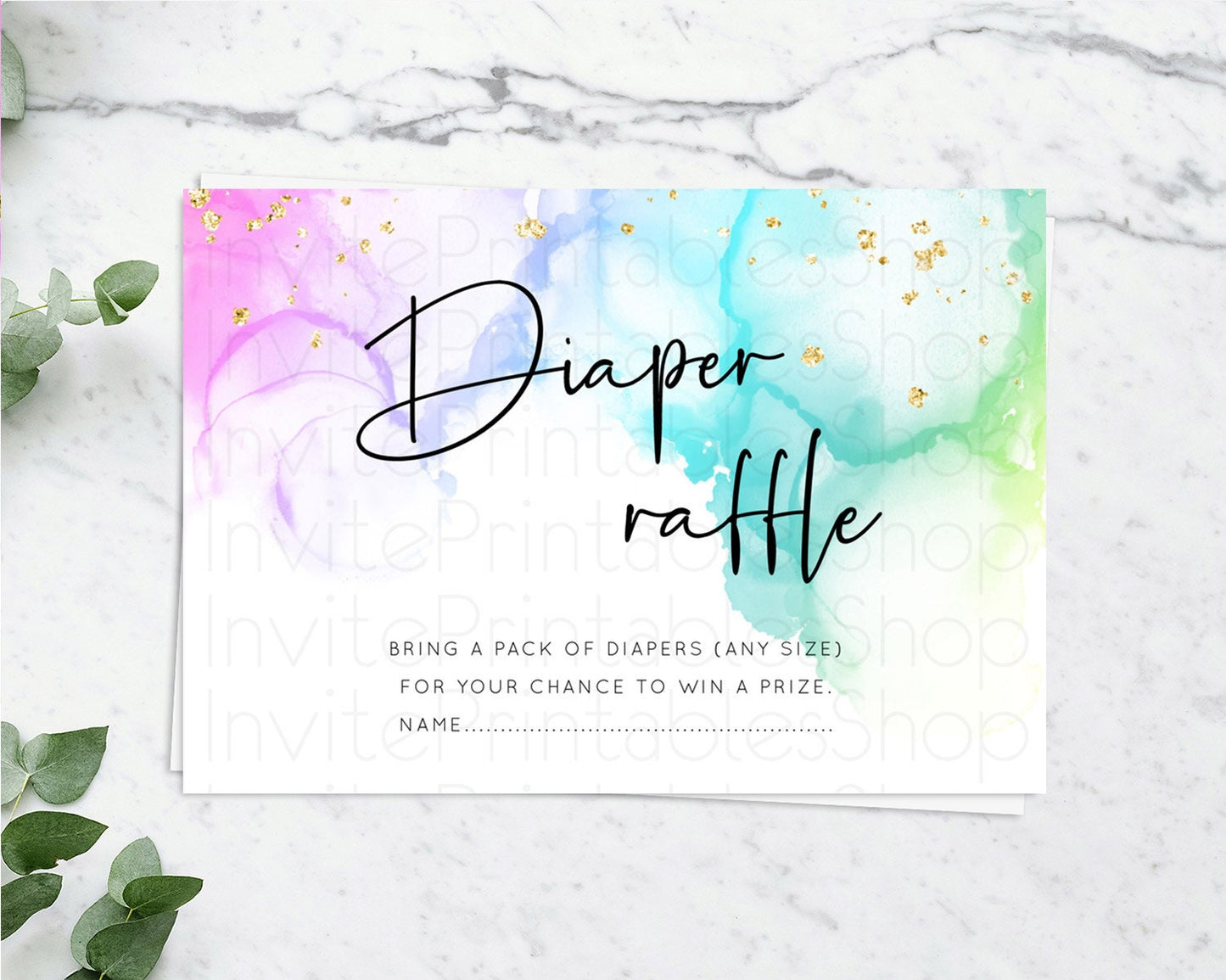 Pastel Diaper Raffle Card Pastel Rainbow Diaper Raffle Insert Colorful Ombre Watercolor Diaper Ticket Confetti Glitter Raffle Game D10181