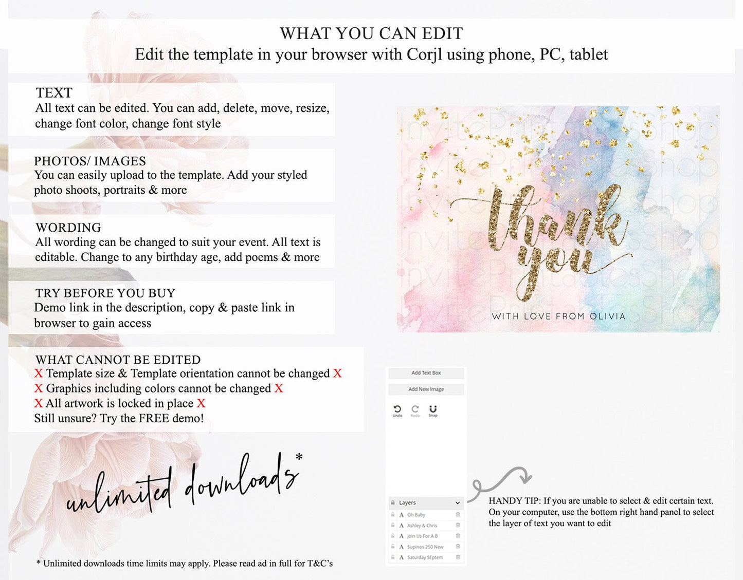 Pastel Thank You Rainbow Thank You Card Colorful Pastel Birthday Thank You Card Confetti Watercolor Pastel Teacher Thank You Cards D10264