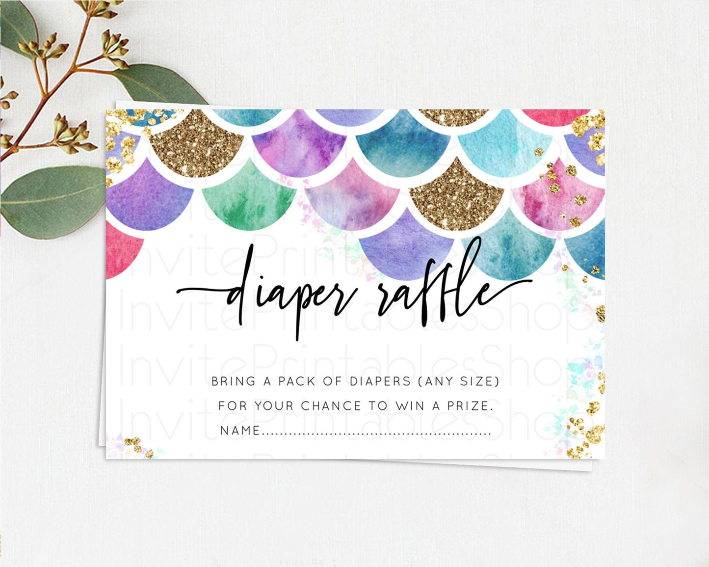 Rainbow Fish Diaper Raffle Card Rainbow Fish Diaper Insert Watercolor Mermaid Diaper Ticket Pastel Under Sea Pastel Raffle Game D10581