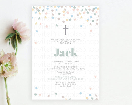 Star Baptism Invitation Pastel Stars Baptism 1st Birthday Invitation Rainbow Colors Confetti Twinkle Little Star Christening Invite D10795