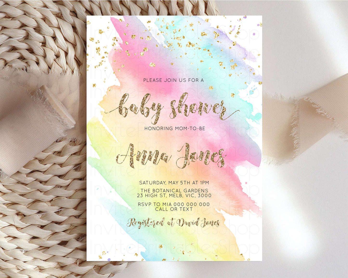 Rainbow Baby Shower Invitation Pastel Ombre Baby Sower Invite Colorful Splash Invite Sprinkles Confetti Watercolor Baby Shower Invite D10495