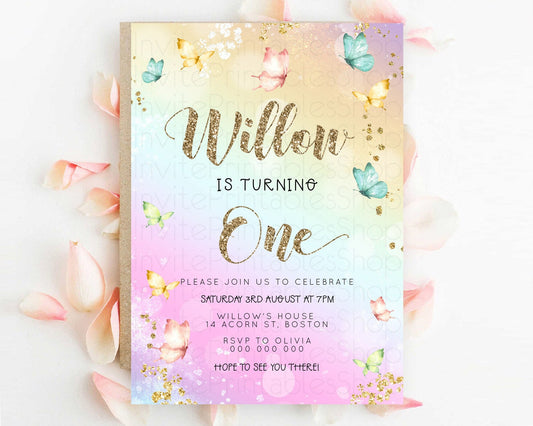 Editable Pastel Butterfly Birthday Invitation Butterfly Birthday Invitation