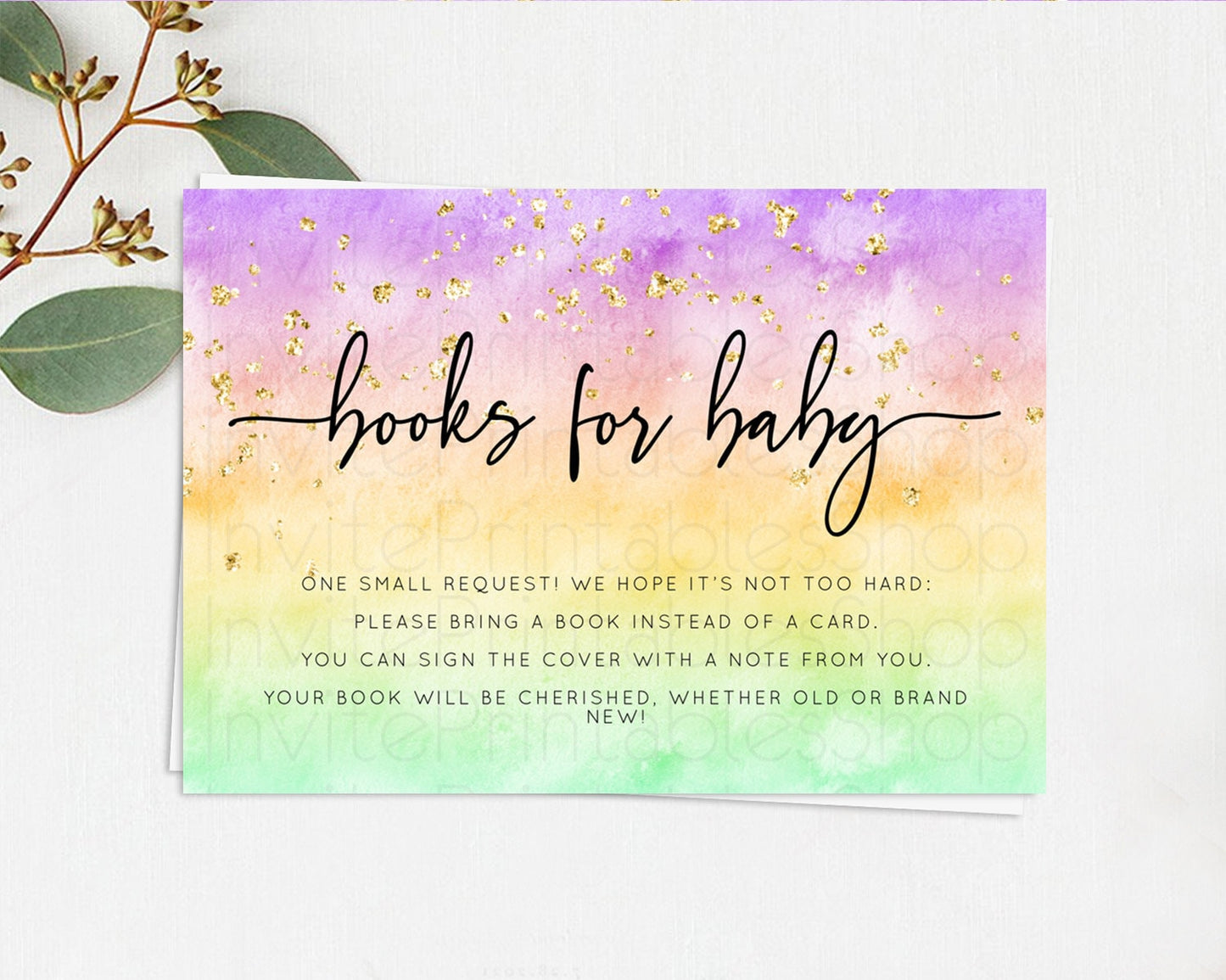 Pastel Books For Baby Card Pastel Rainbow Book Insert Colorful Ombre Watercolor Book Card Confetti Glitter Baby Book Poem Request D10514