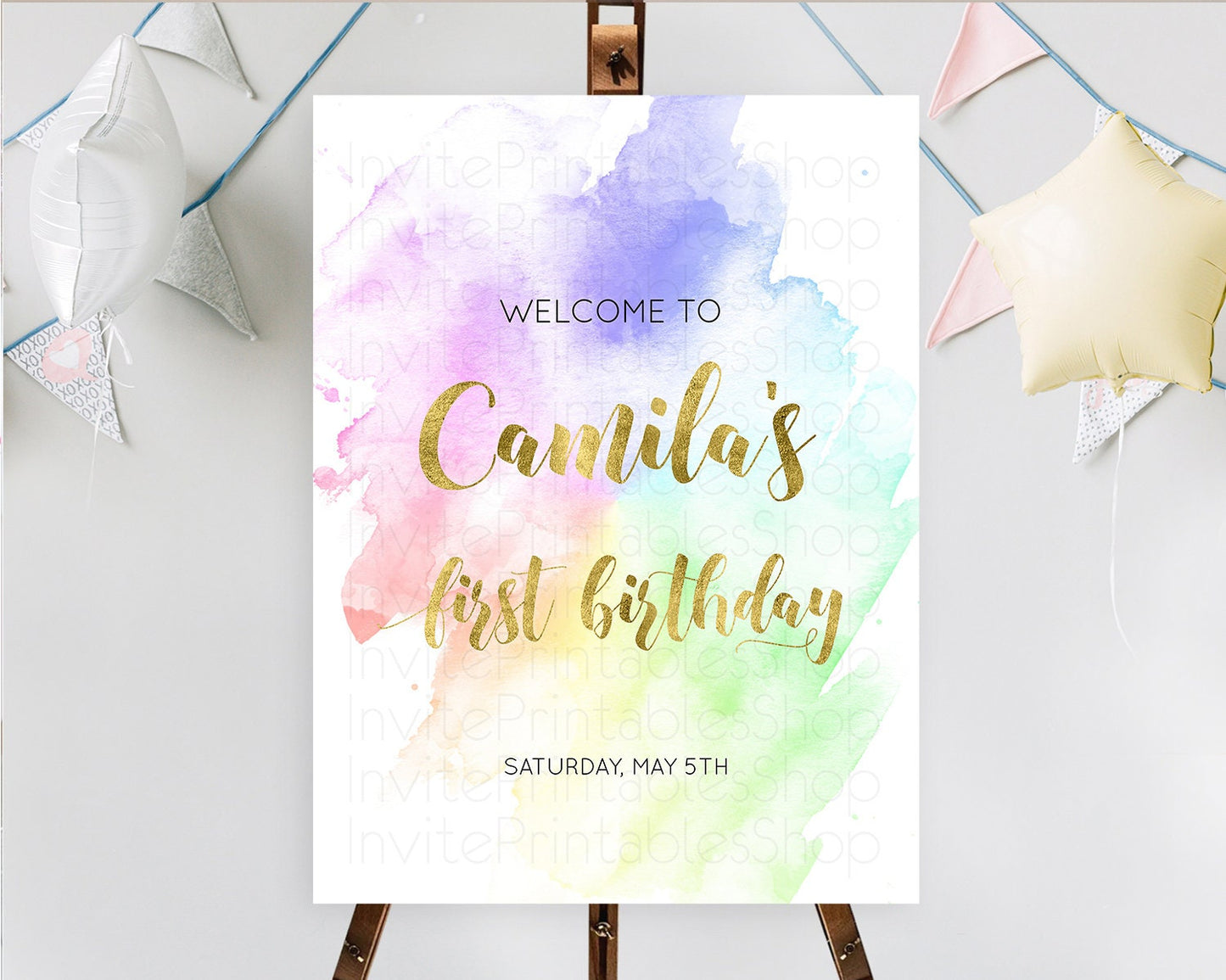 Pastel Welcome Sign Pastel Rainbow Welcome Sign Colorful Rainbow Confetti Watercolor Glitter Pastel First Birthday Welcome Sign D10876