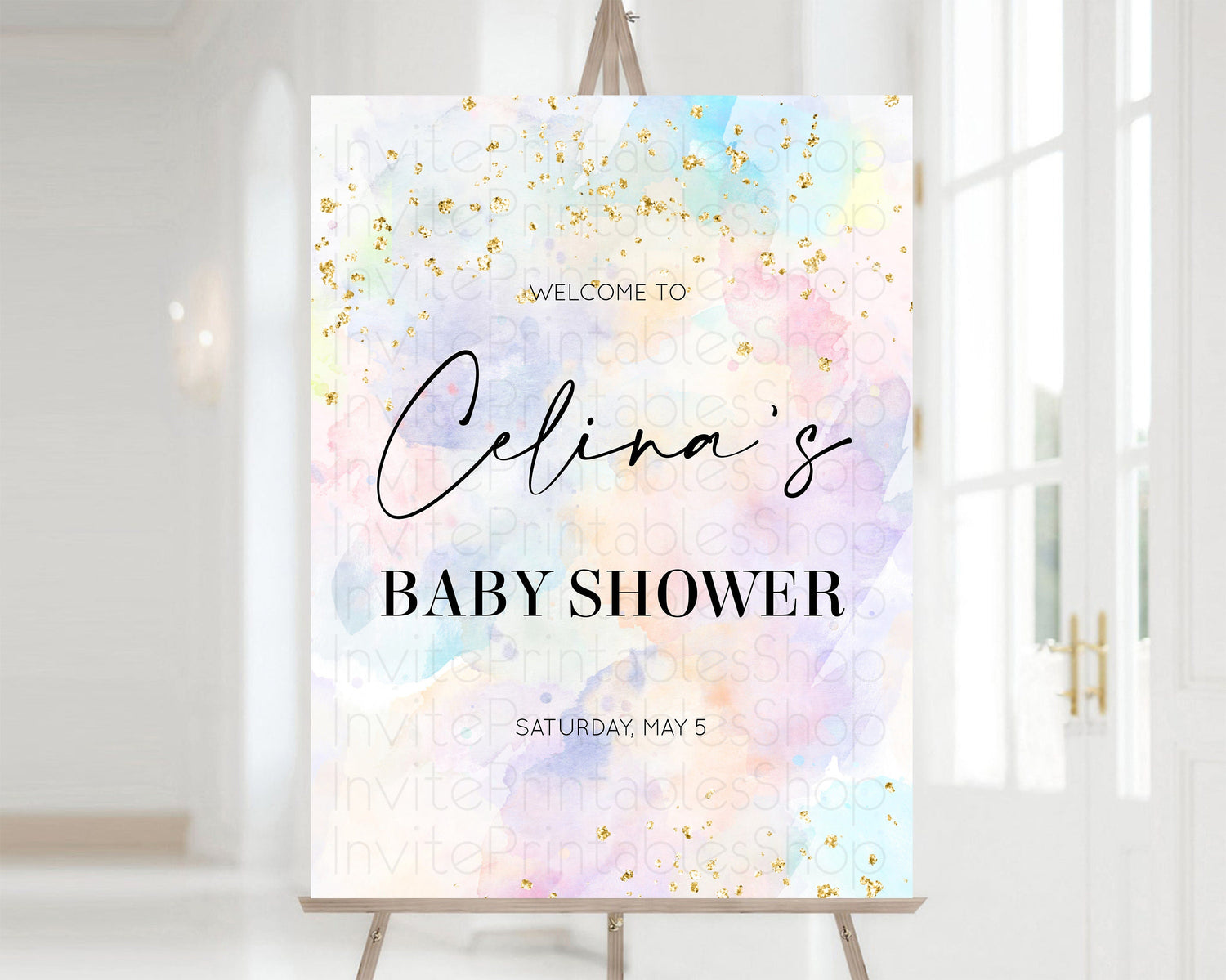 Editable Pastel Baby Shower Welcome Board Pastel Rainbow Colorful Welcome Si