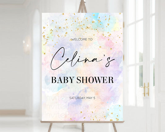 Editable Pastel Baby Shower Welcome Board Pastel Rainbow Colorful Welcome Si