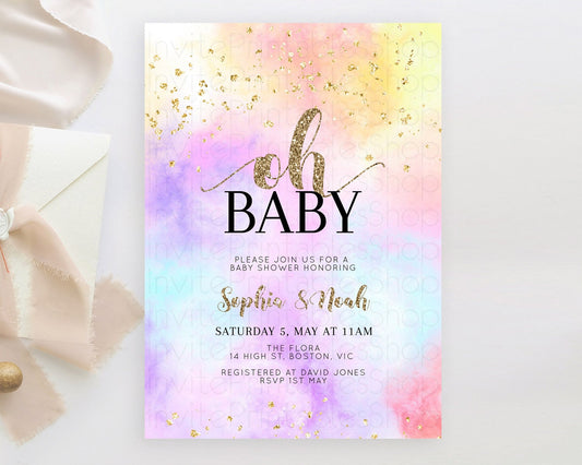 Editable Pastel Baby Shower Invitation Rainbow Baby Shower Invitation Colorf