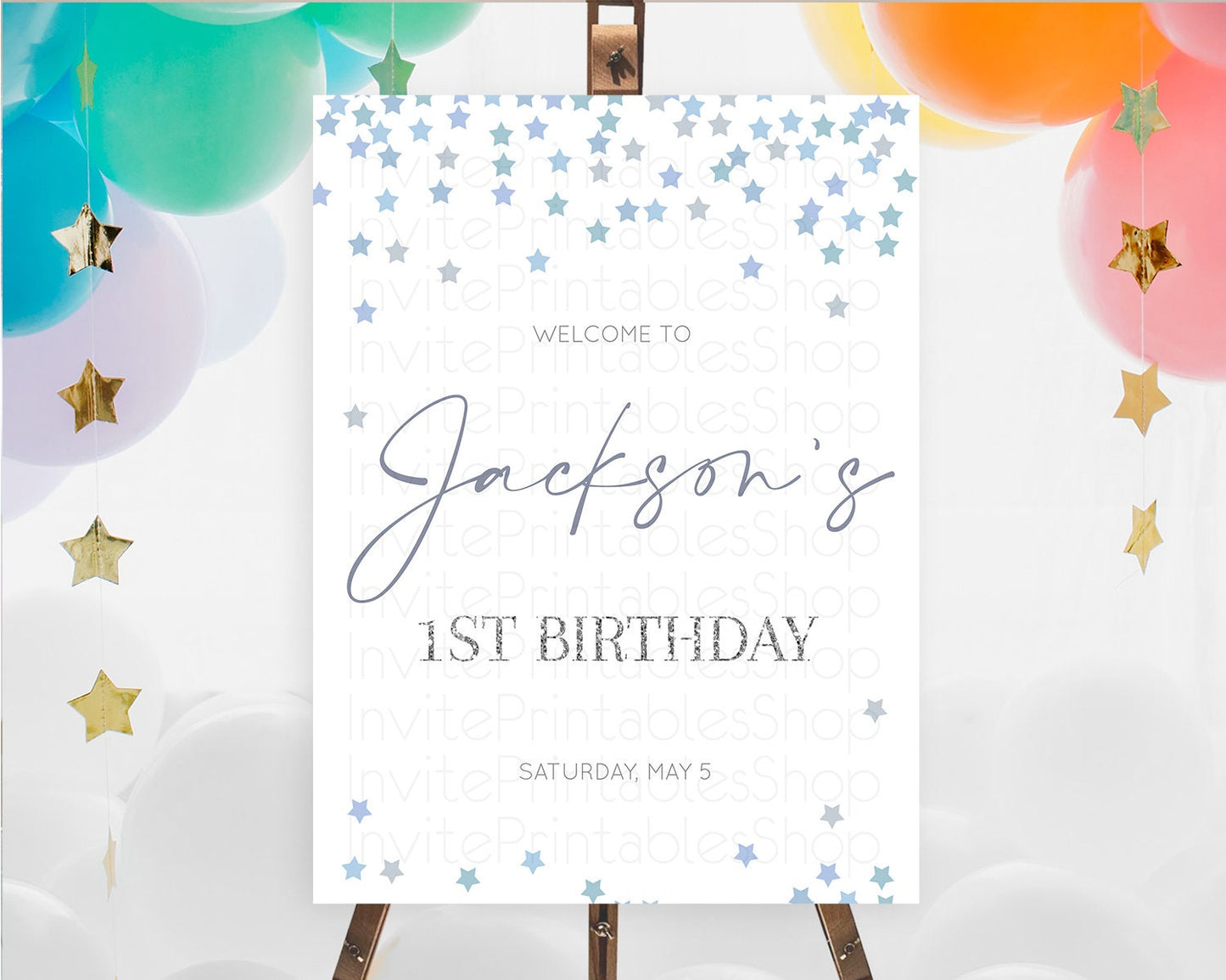 Star Welcome Board Pastel Stars Welcome Sign Shooting Star Rainbow Colorful Confetti Twinkle Little Star First Birthday Welcome Sign D10341