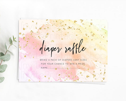 Editable Pink Diaper Raffle Card Watercolor Diaper Raffle Insert Pastel Pink