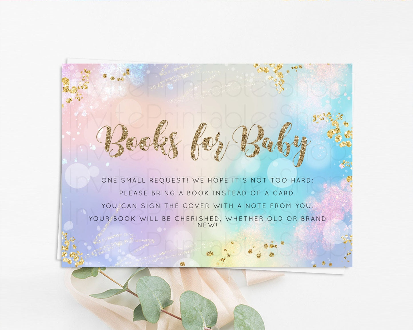 Pastel Books For Baby Card Pastel Rainbow Book Insert Colorful Ombre Watercolor Book Card Confetti Glitter Baby Book Poem Request D10677