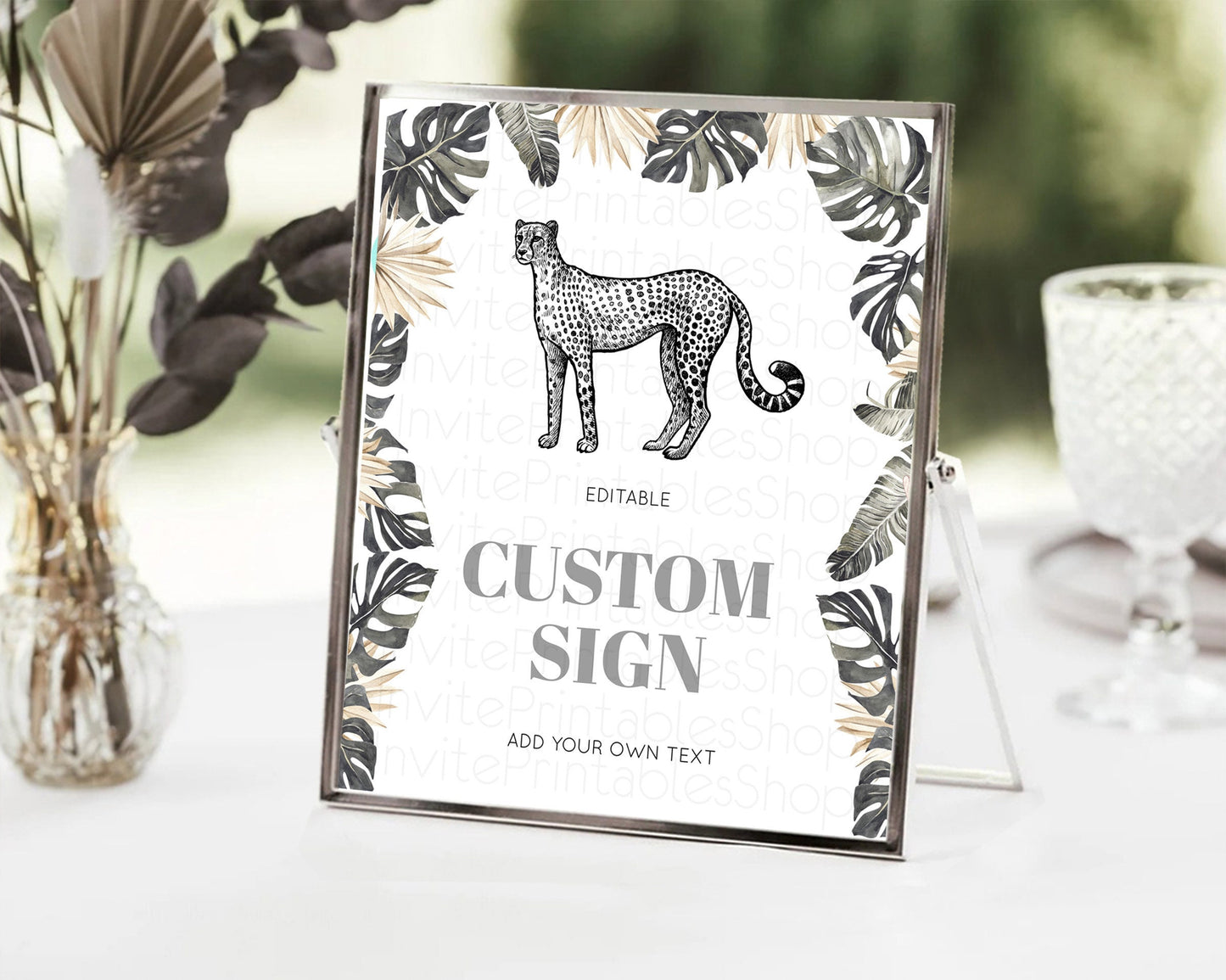 Cheetah Sign Cheetah Party Sign Template Safari Adventure Table Sign Decor Cheetah Minimal Theme 1st Birthday Baptism Baby Shower D10823