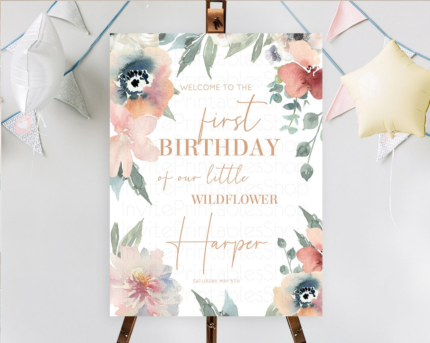 Secret Garden Welcome Sign Wildflower Welcome Board Pastel Flower Garden Welcome Poster Boho Wildflower First Birthday Welcome Sign D10787