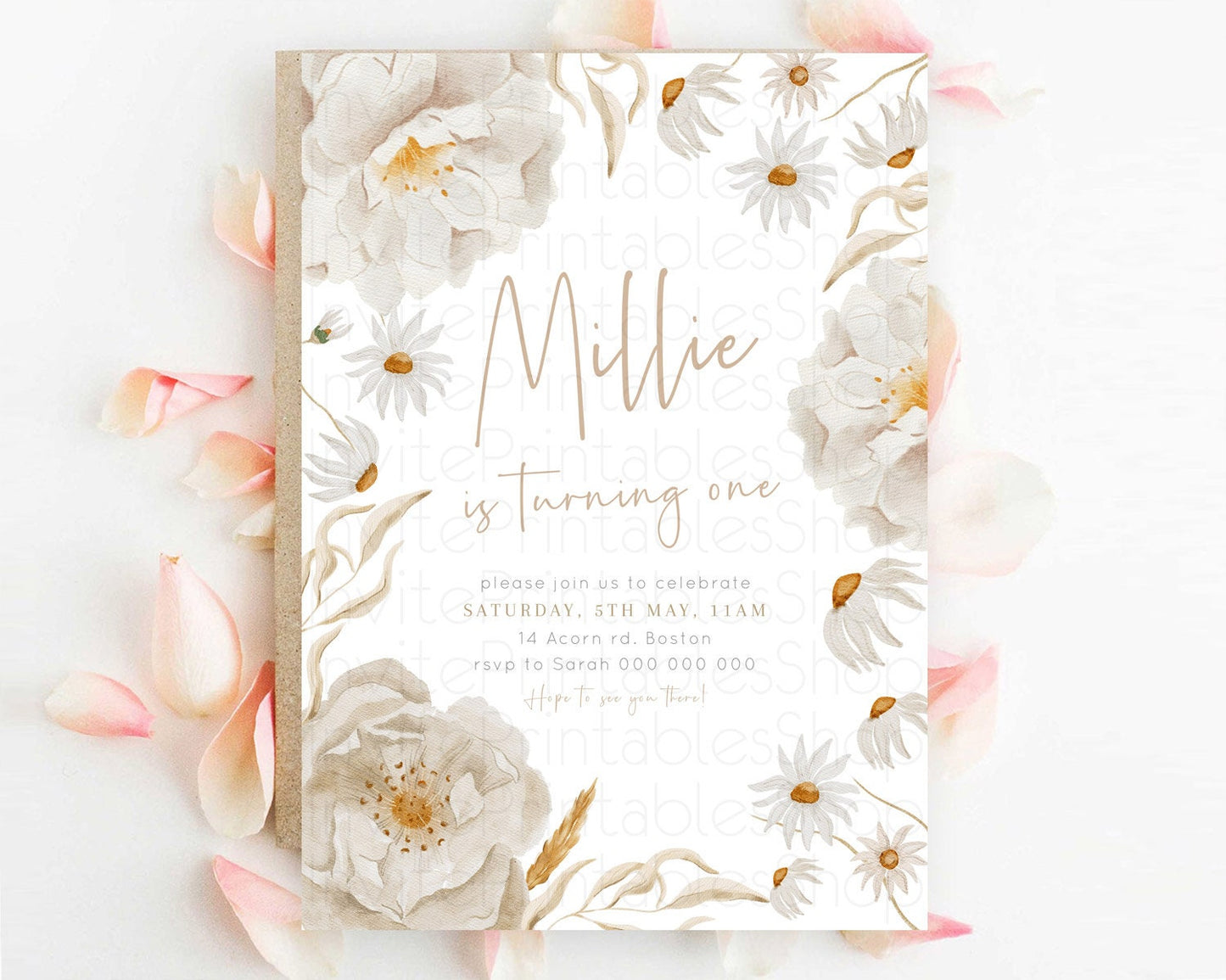 Secret Garden Invitation Wildflower Birthday Invitation Pastel Flowers Invite Enchanted Garden Boho Floral 3rd 2nd First Birthday D23356