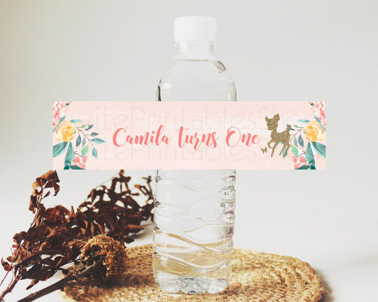 Editable Fawn Deer Water Label Template Pastel Floral Deer Enchanted Forest
