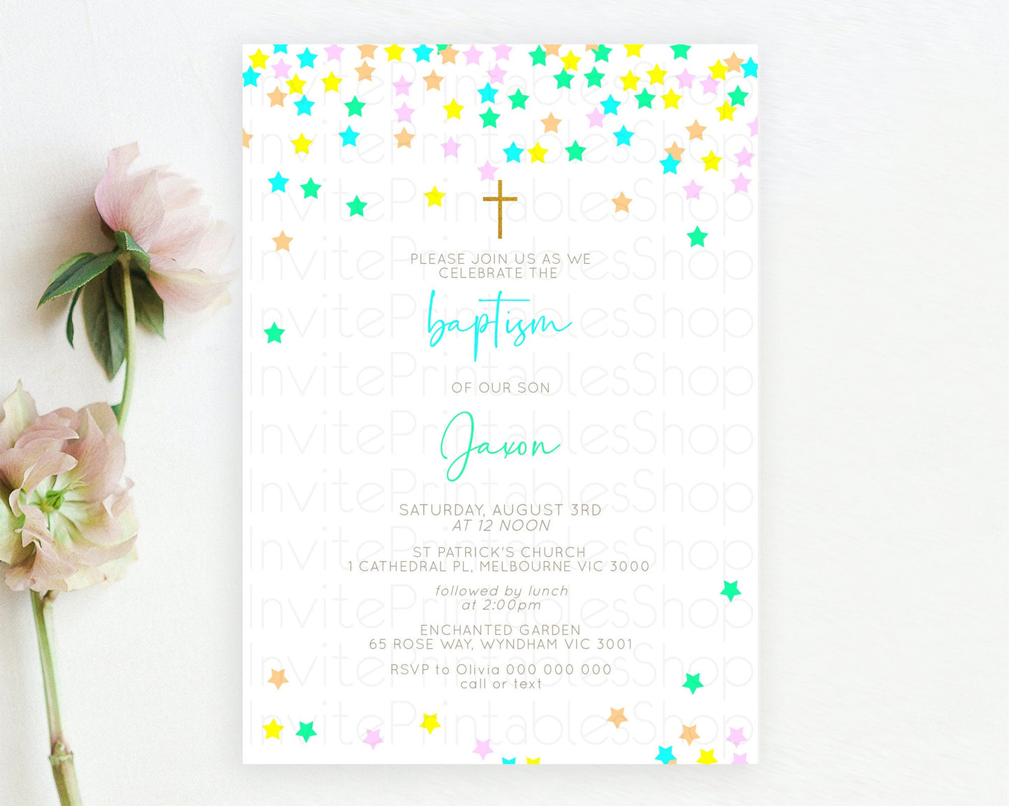 Star Baptism Invitation Pastel Stars Baptism 1st Birthday Invitation Rainbow Colors Confetti Twinkle Little Star Christening Invite D10397