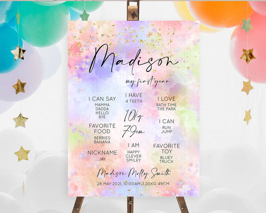 Editable Pastel First Birthday Milestone Board Pastel Rainbow Milestone Post