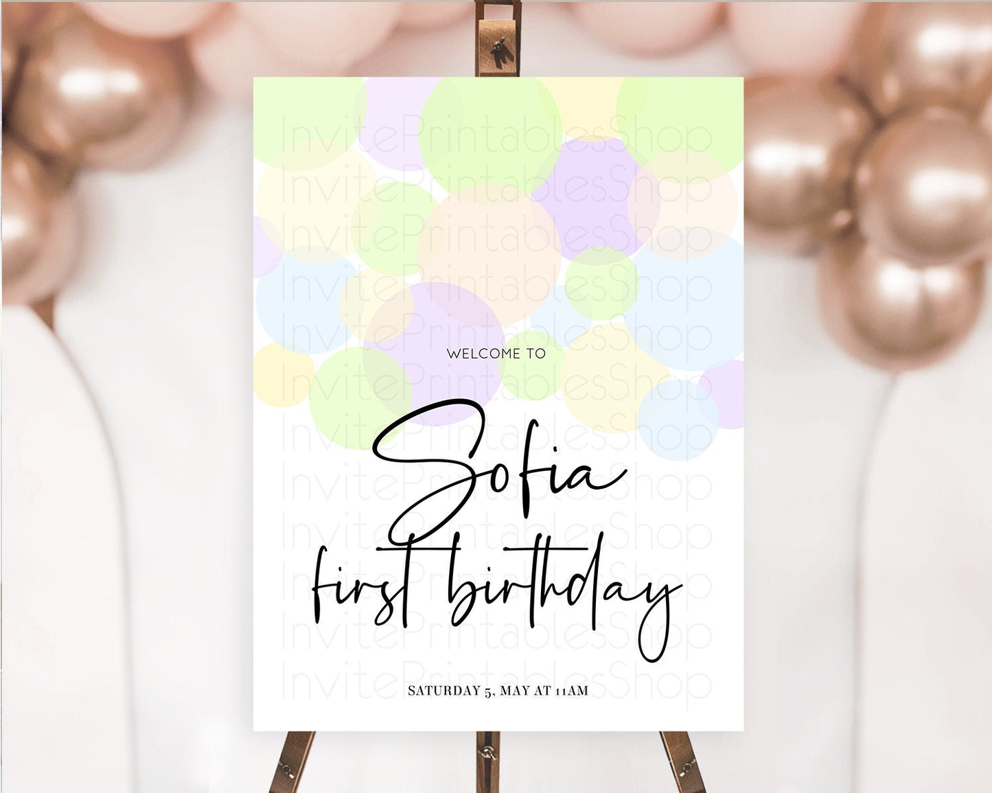 Rainbow Welcome Sign Pastel Welcome Board Pastel Rainbow Confetti Welcome Sign Colorful Bubbles Pastel First Birthday Welcome Sign D10228