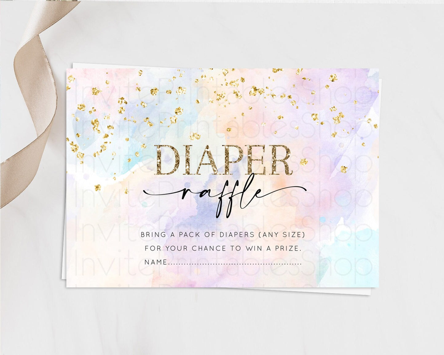 Pastel Diaper Raffle Card Pastel Rainbow Diaper Raffle Insert Colorful Ombre Watercolor Diaper Ticket Confetti Glitter Raffle Game D10605