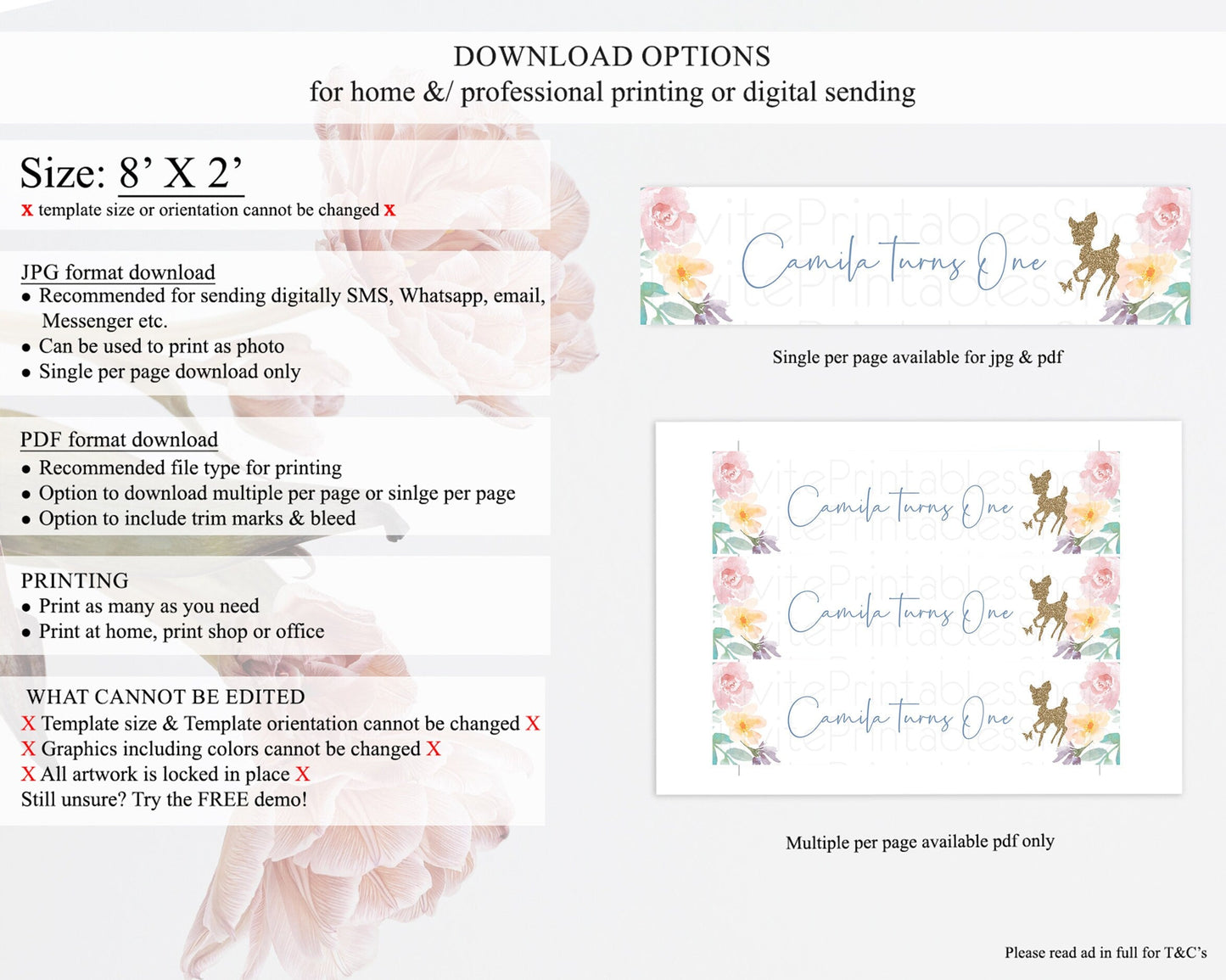 Fawn Deer Water Label Template Pastel Floral Deer Enchanted Forest Butterfly Party Decor Birthday Baptism Baby Shower Bridal Shower D10878