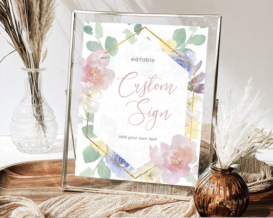 Editable Wildflower Floral Table Sign Decor Secret Garden Sign Template Past