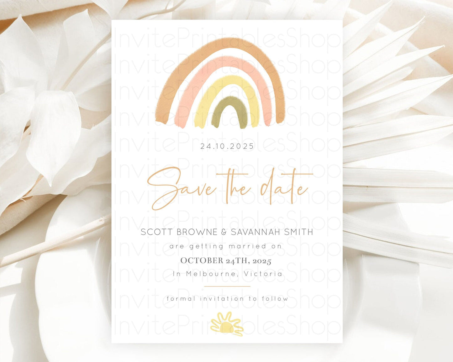 Pastel Rainbow Save The Date Template Boho Colorful Rainbow Party Rainbow Baby Theme For 1st Birthday Baptism Baby Shower Wedding D10684