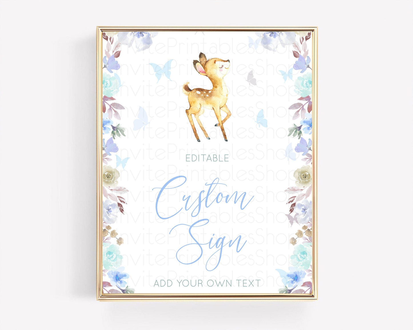 Fawn Deer Sign Pastel Floral Deer Table Sign Decor Enchanted Forest Butterfly Party 1st Birthday Baptism Baby Shower Bridal Shower D10960
