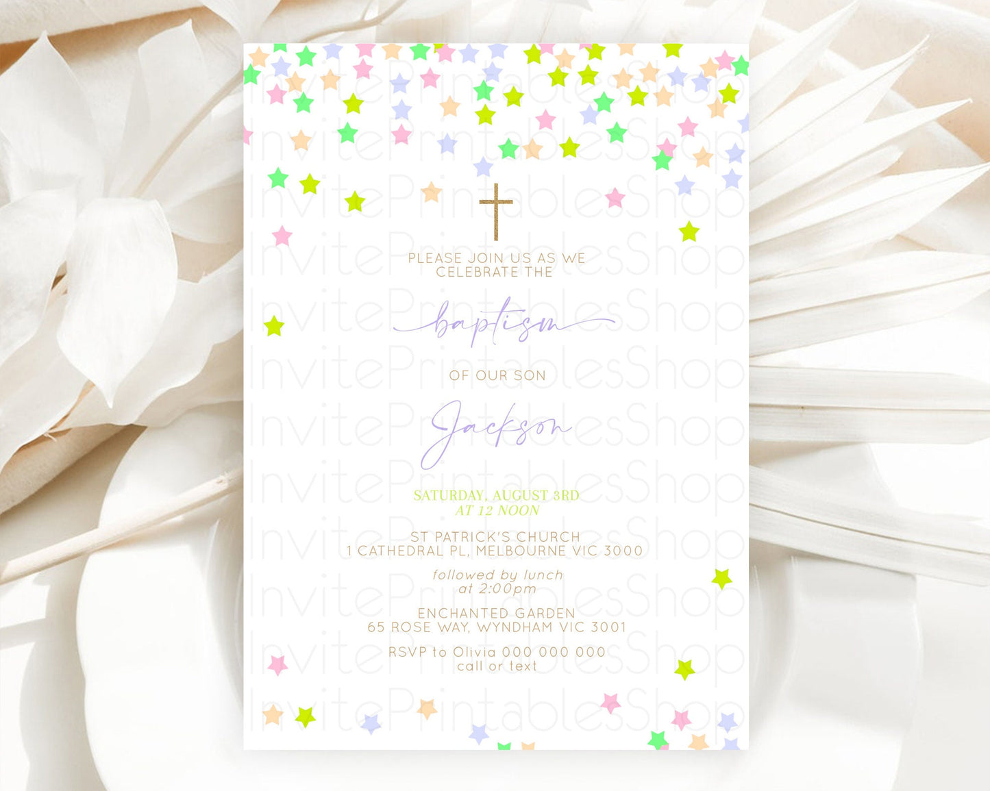 Star Baptism Invitation Pastel Stars Baptism 1st Birthday Invitation Rainbow Colors Confetti Twinkle Little Star Christening Invite D10396