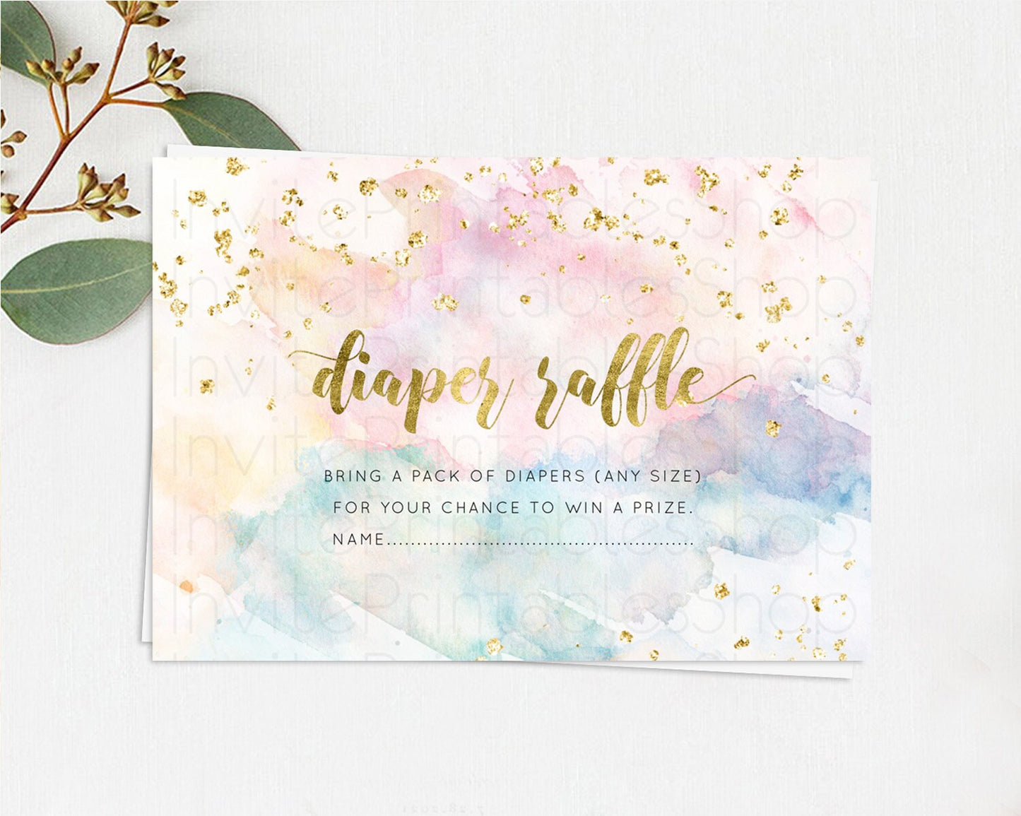 Pastel Diaper Raffle Card Pastel Rainbow Diaper Raffle Insert Colorful Ombre Watercolor Diaper Ticket Confetti Glitter Raffle Game D10265