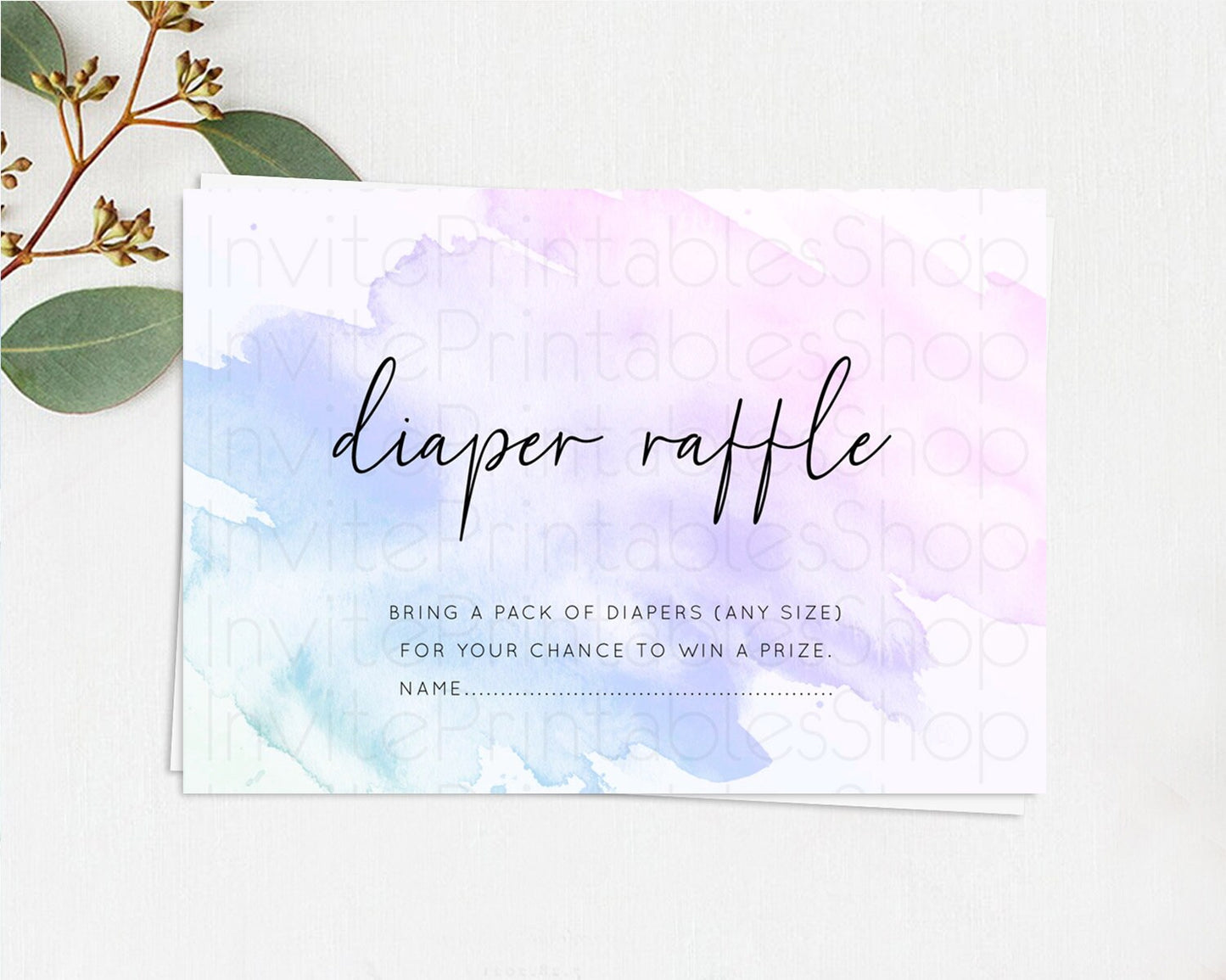 Purple Diaper Raffle Card Watercolor Diaper Raffle Insert Pastel Purple Baby Shower Diaper Ticket Purple Watercolor Raffle Game D10165