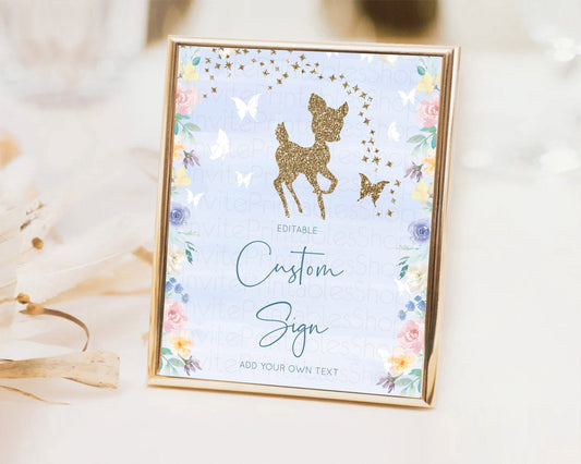 Editable Fawn Deer Sign Pastel Floral Deer Table Sign Decor Enchanted Forest