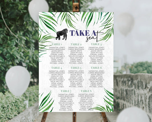 Gorilla Seating Chart Jungle Gorilla Seating Sign Gorilla Party Décor Gorilla Jungle Adventure Zoo Green Palm Leaf Fern Take A Seat D10840