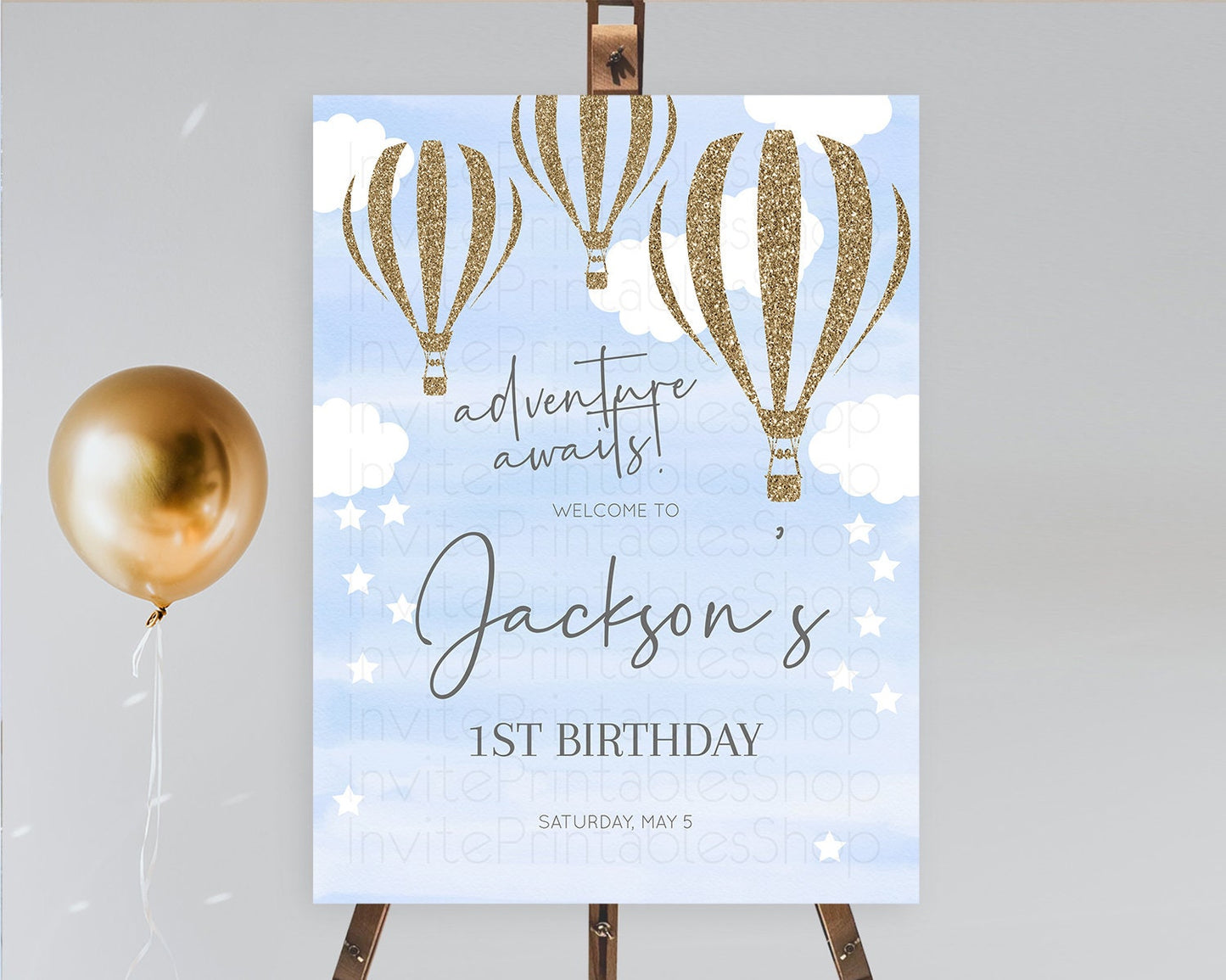 Editable Hot Air Balloon First Birthday Welcome Board Hot Air Balloon Welcom