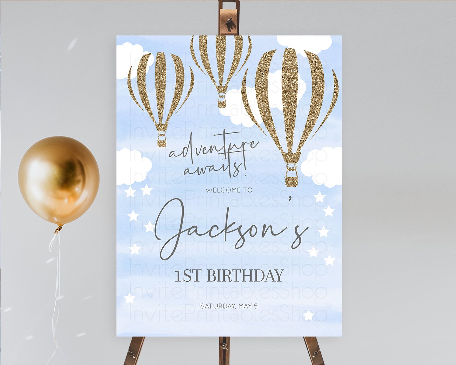 Editable Hot Air Balloon First Birthday Welcome Board Hot Air Balloon Welcom