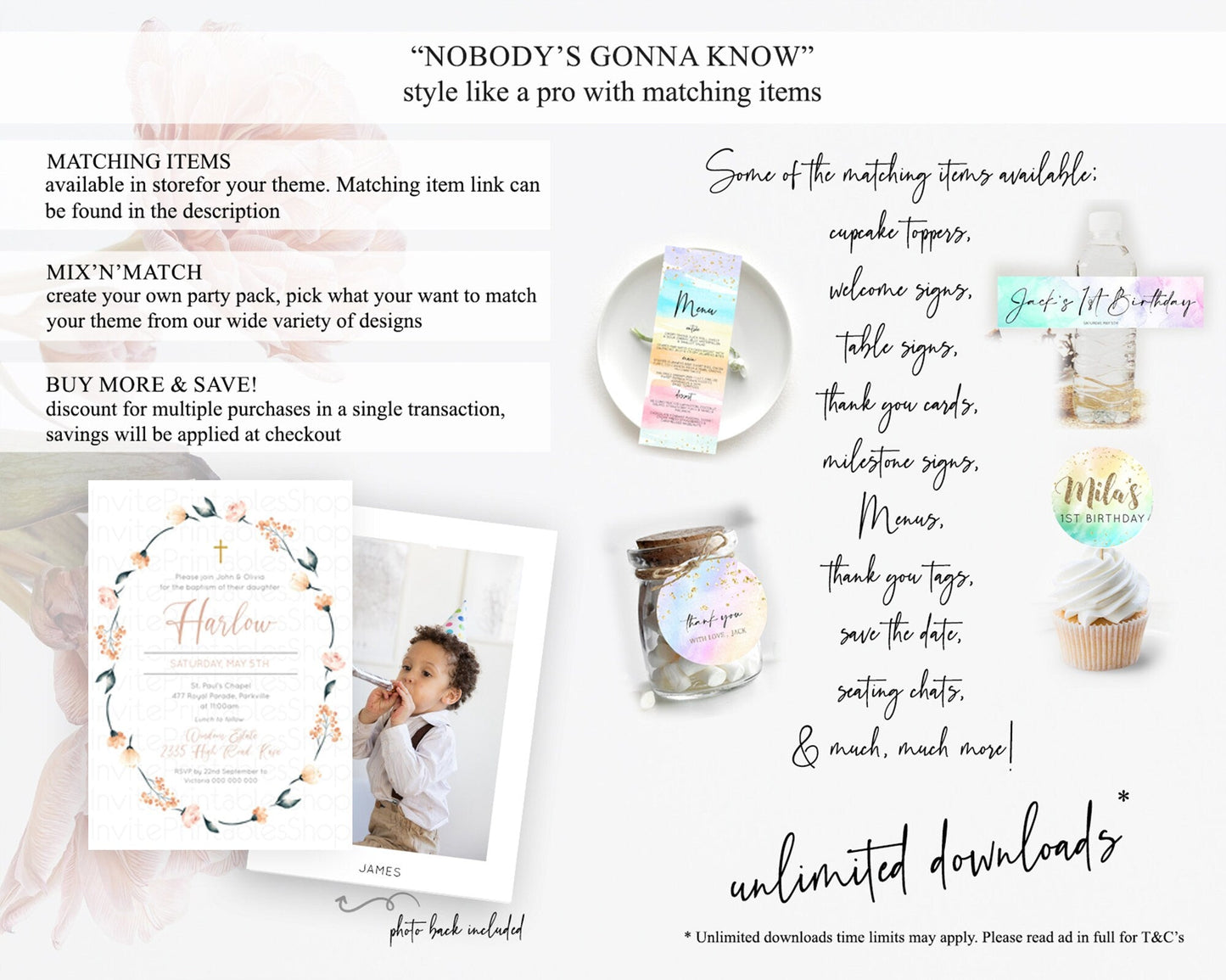 Secret Garden Baptism Invitation Wildflower Baptism Birthday Invite Pastel Flowers Christening Invite Enchanted Garden Boho Floral D10240