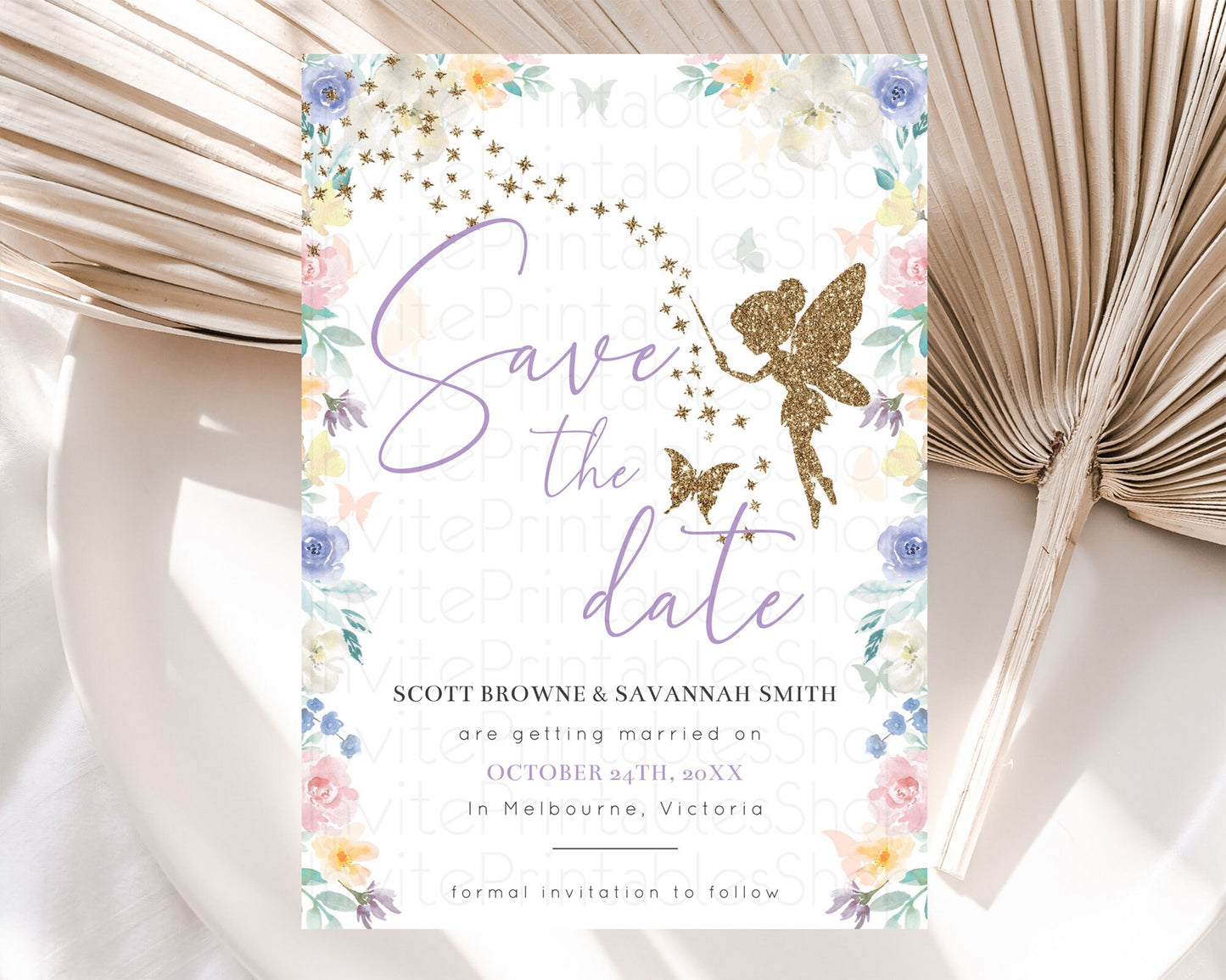 Fairy Save The Date Template Enchanted Garden Pastel Floral Butterfly Party Secret Garden Birthday Baptism Baby Shower Bridal Shower D10761