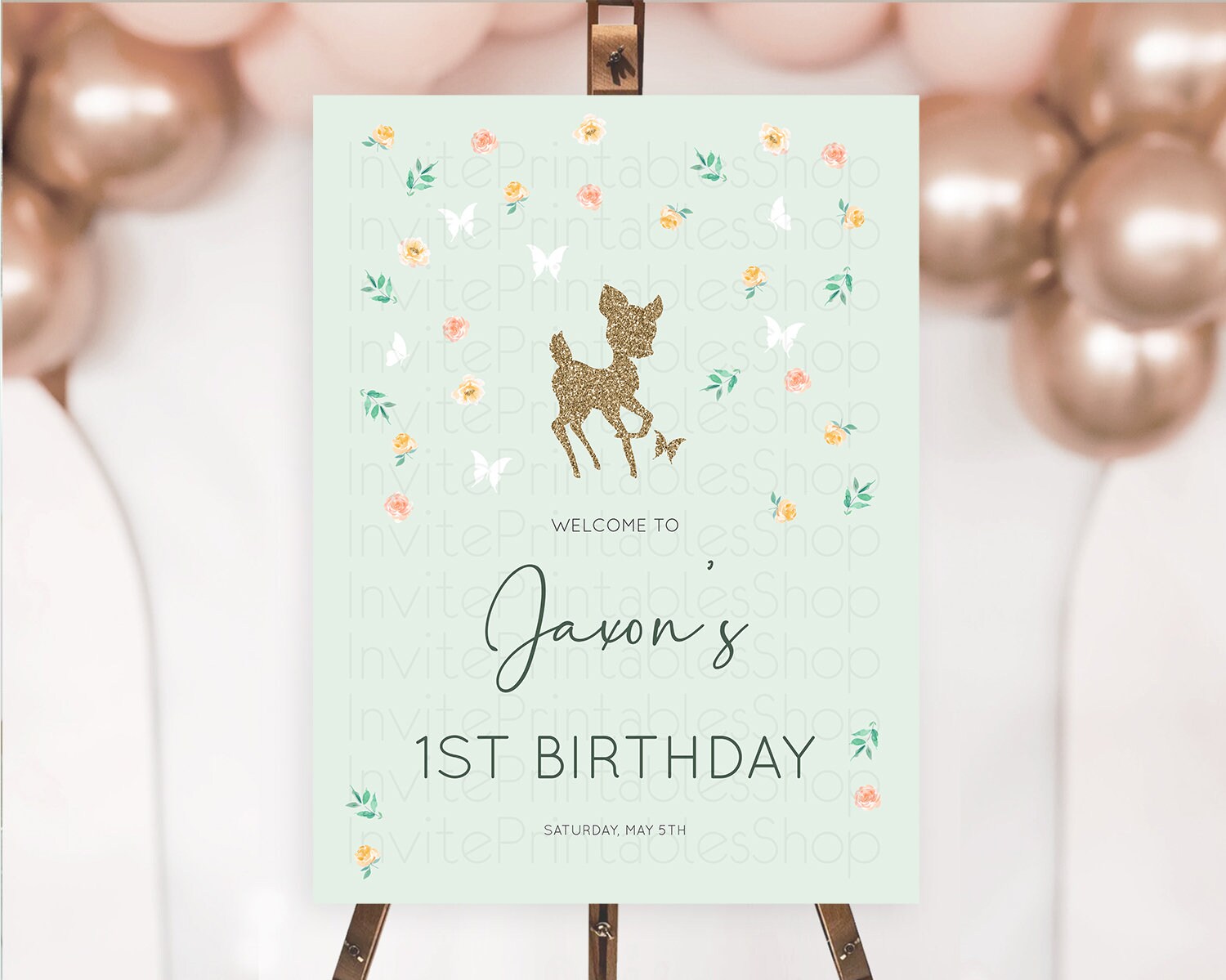 Editable Fawn Welcome Sign Deer Welcome Board Floral Deer Welcome Poster Enc