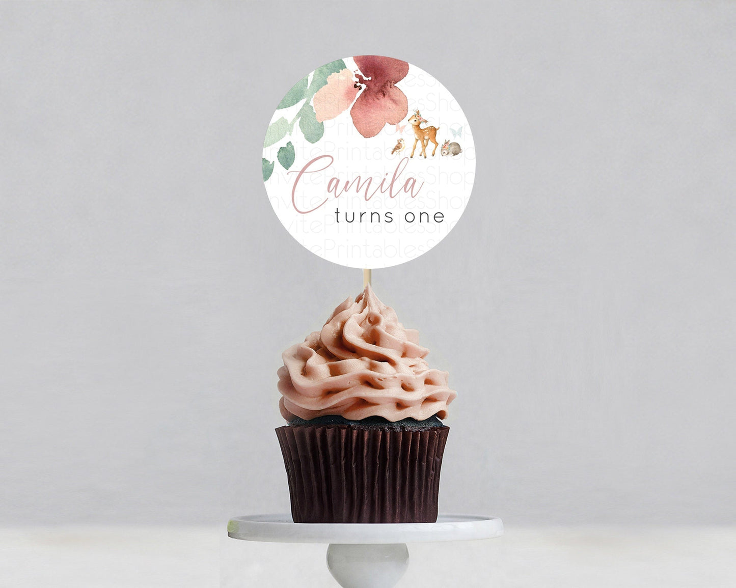 Fawn Cupcake Toppers Deer Cupcake Toppers Enchanted Forest Party Butterfly Pastel Flowers Woofland Cupcake Toppers First Birthday D10913
