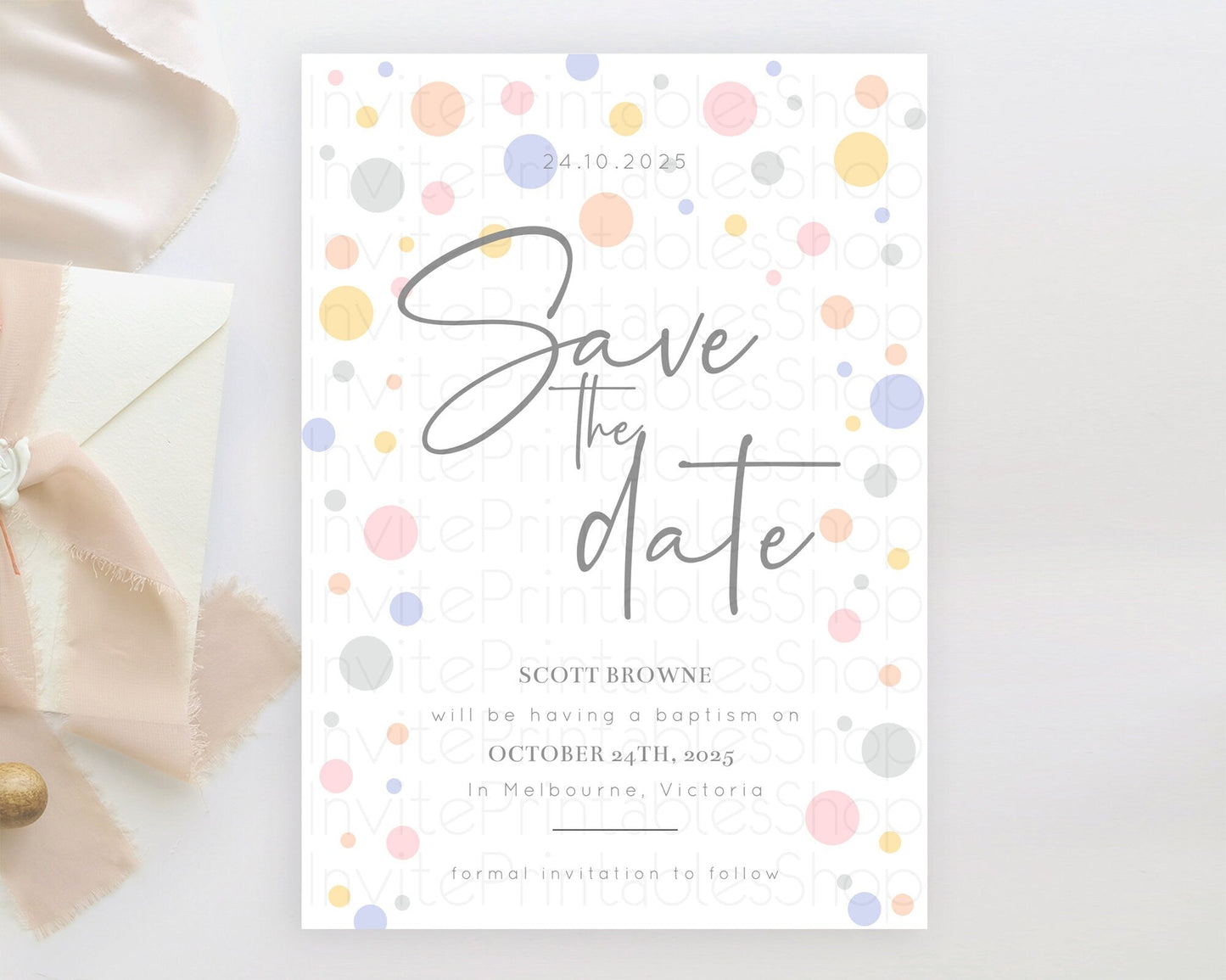 Pastel Confetti Save The Date Template Rainbow Colorful Sprinkles Party For 1st Birthday Baptism Baby Shower Wedding Bridal Shower D10759