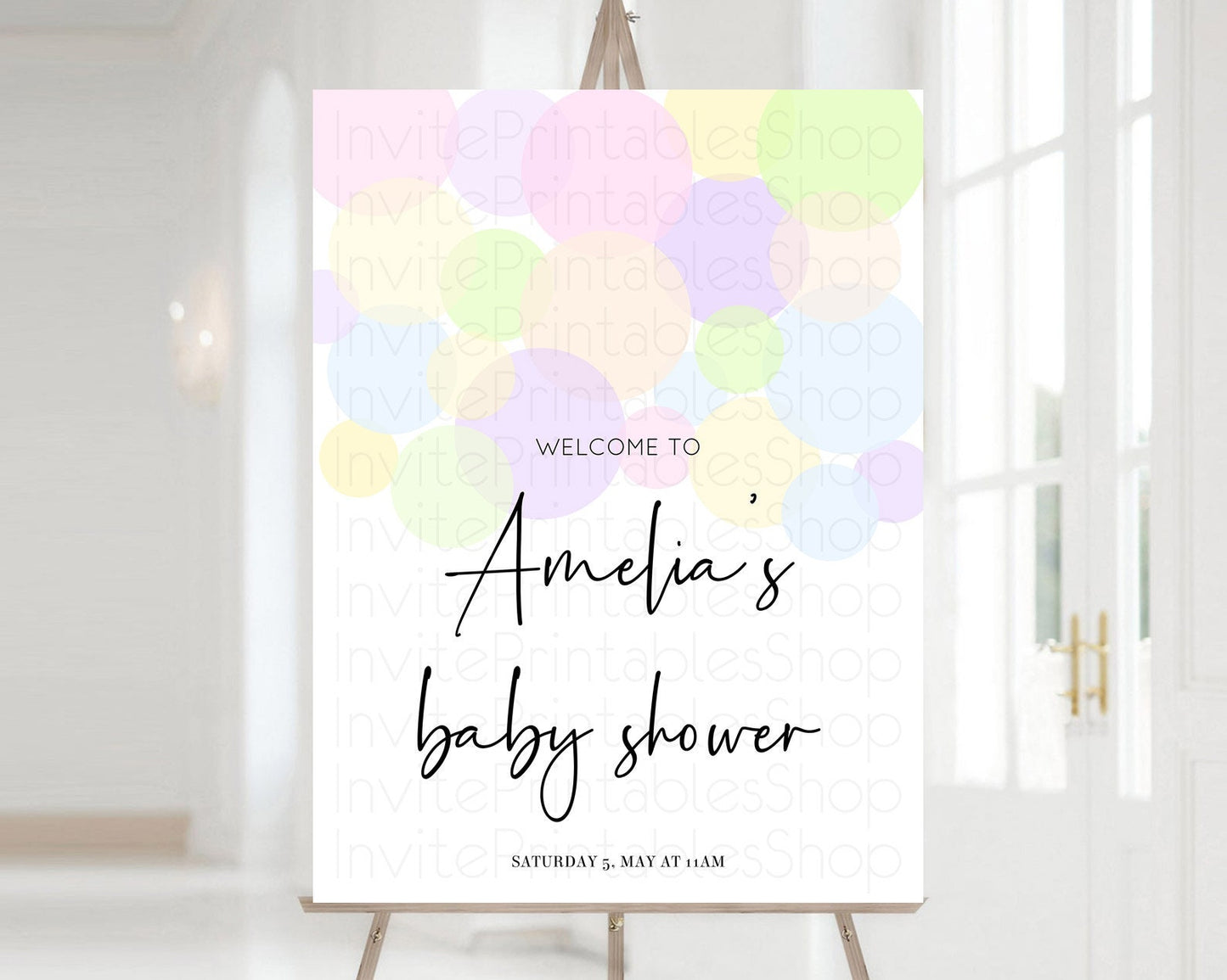 Rainbow Baby Shower Welcome Sign Pastel Welcome Board Pastel Rainbow Confetti Welcome Sign Colorful Bubbles Pastel Welcome Sign D10229