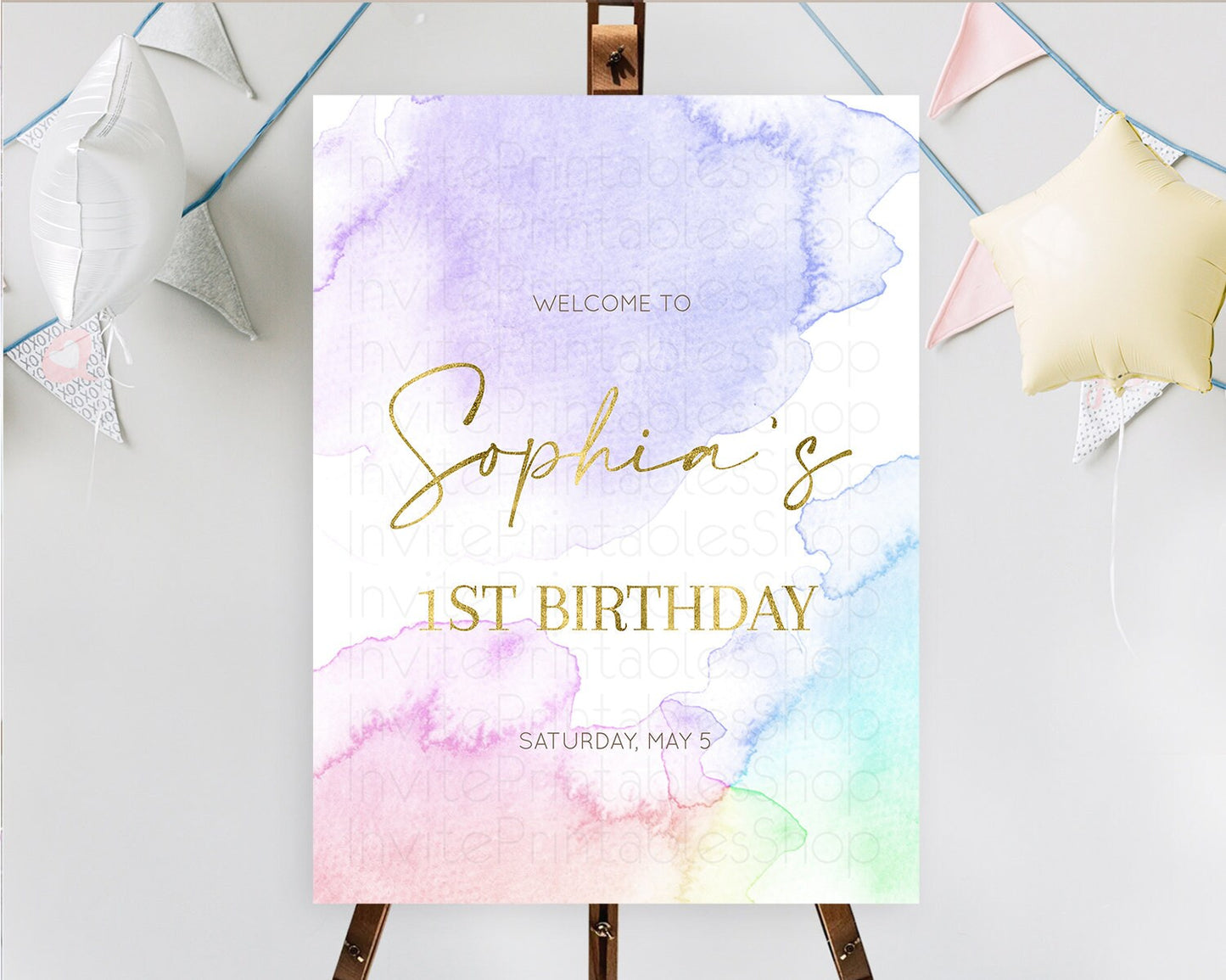 Pastel Welcome Sign Pastel Rainbow Welcome Sign Colorful Rainbow Confetti Watercolor Glitter Pastel First Birthday Welcome Sign D10215