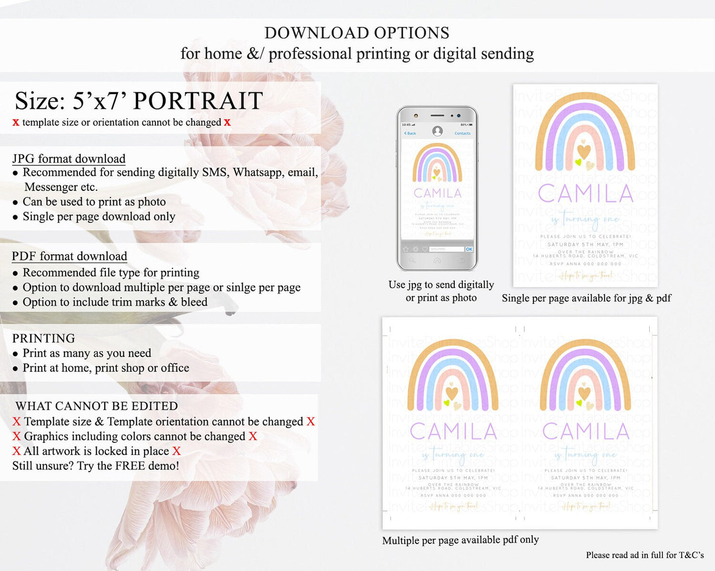 Pastel Rainbow Birthday Invitation Pastel Rainbow Invitation Rainbow Invitation Pastel Invitation Boho Rainbow 1st First Birthday D10238