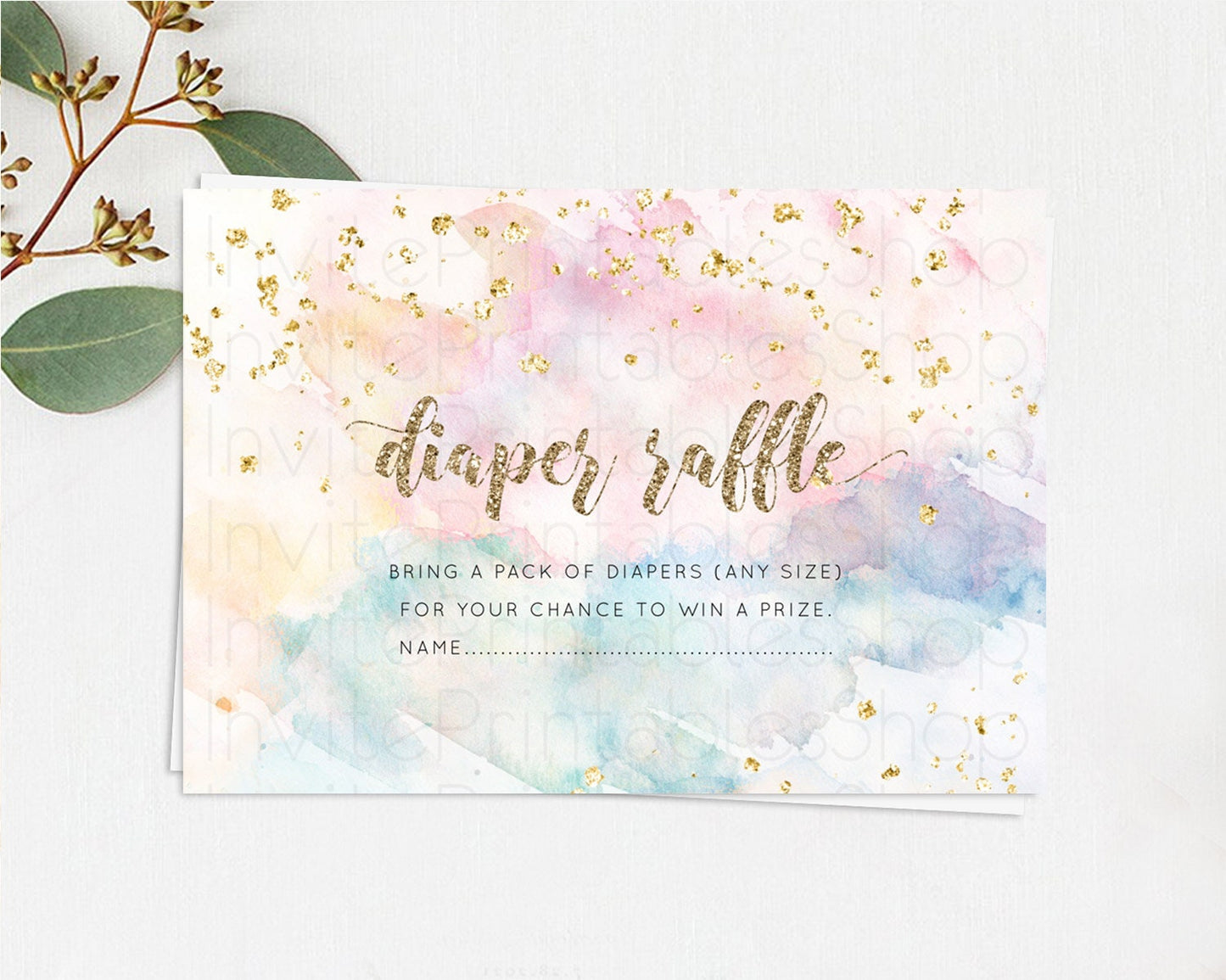 Pastel Diaper Raffle Card Pastel Rainbow Diaper Raffle Insert Colorful Ombre Watercolor Diaper Ticket Confetti Glitter Raffle Game D10264